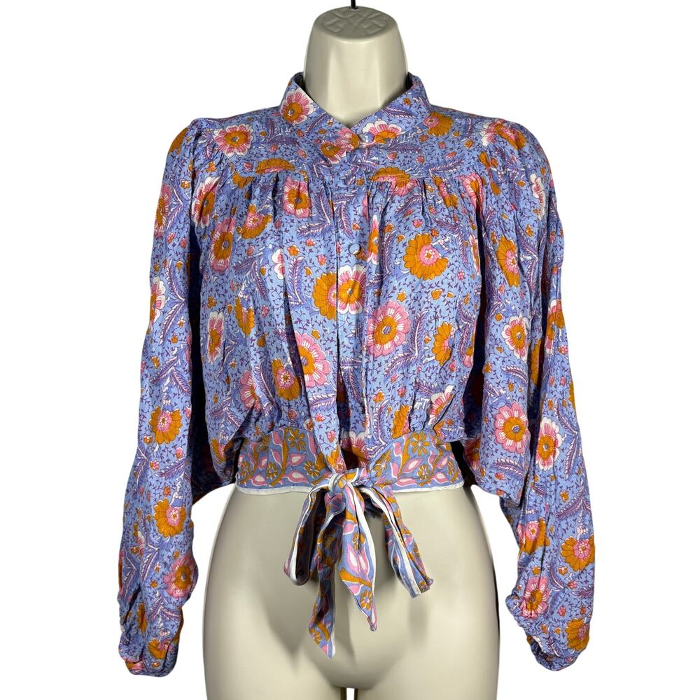 NEW! Rachel Roy Floral Crop Top Casual Festival Loose Fit Hippie Pink Purple - S